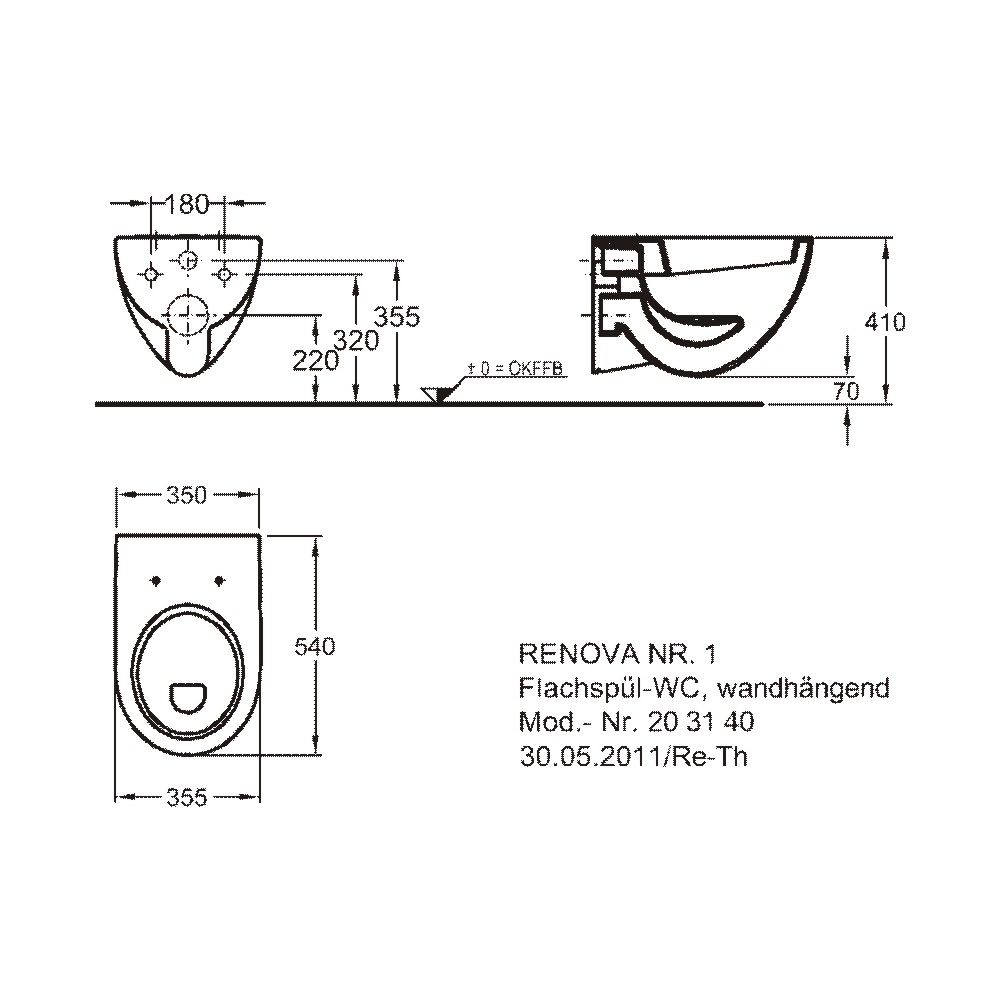 Geberit Renova Wand-WC wandhängdes Flachspül-WC 4,5/6l in weiß 203140000 