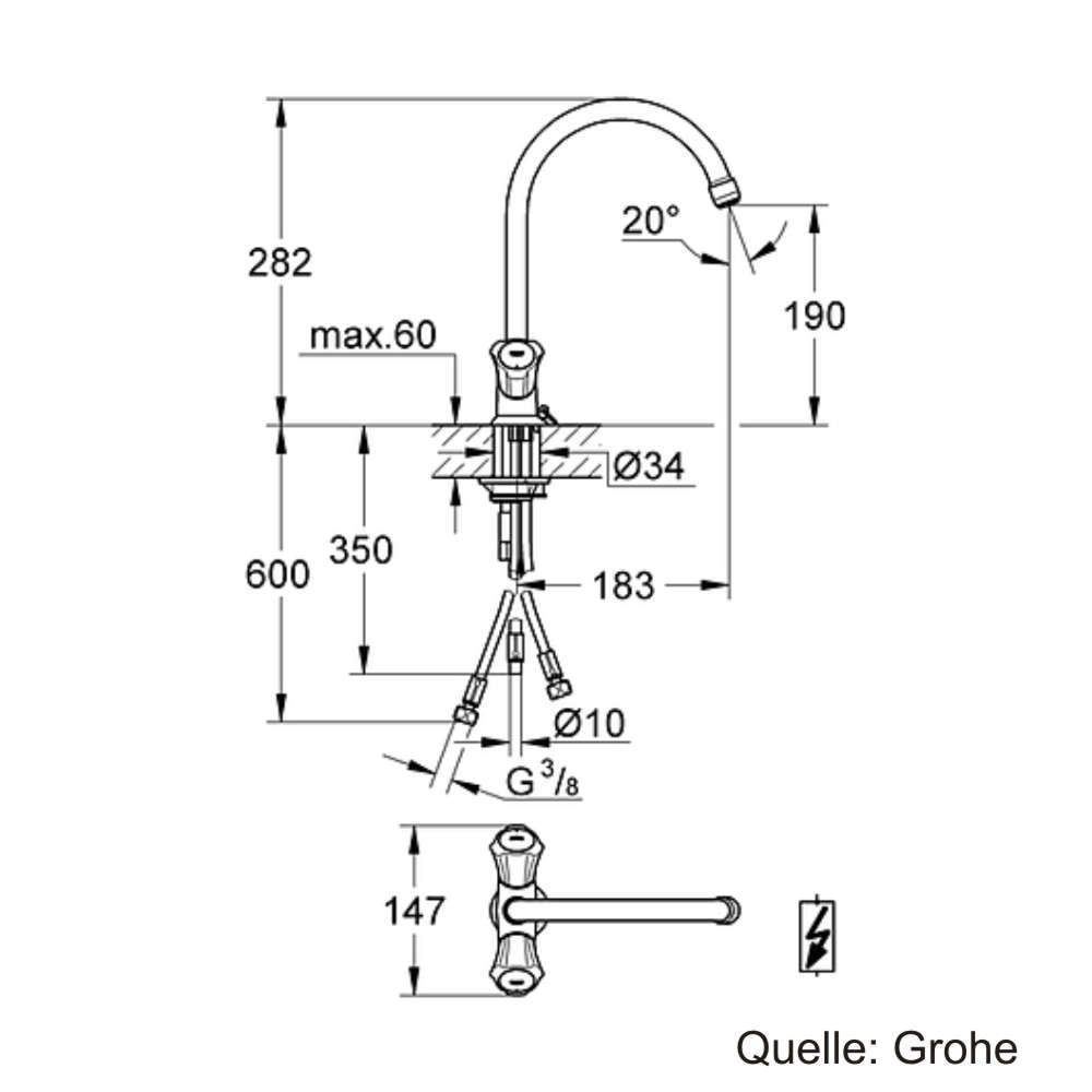 GROHE Costa Spültisch-Einlochbatterie,ND,schwenkb  