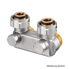 Oventrop Umlenkstück Eck mit Absperrfunktion, G¾ ÜM x G¾, Rohrabstand 50 mm