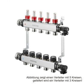 Oventrop Multidis SF, Edelstahl-Verteiler 1", für 3 Kreise, 0-5 l/min, 1406353