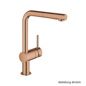 GROHE Minta EH-Spültischbatterie L-Auslauf auszb. Spülbrause warm sunset