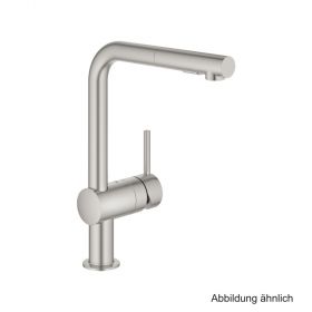 GROHE Minta EH-Spültischbatterie L-Auslauf auszb. Spülbrause supersteel