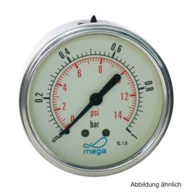Glyzerinmanometer, AG, Anschluss 1/4", hinten, 0 - 1 bar, Gehäuse 63 mm