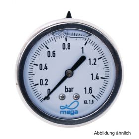 Glyzerinmanometer, AG, Anschluss 1/4", hinten, 0 - 1,6 bar, Gehäuse 63 mm