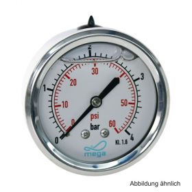 Glyzerinmanometer, AG, Anschluss 1/4", hinten, 0 - 4 bar, Gehäuse 63 mm