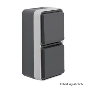 Berker SCHUKO-Doppelsteckdose senkrecht mit Klappdeckeln, grau, 47703525