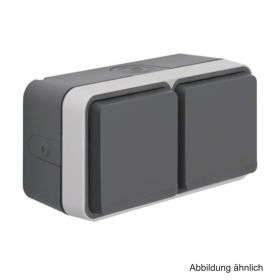 Berker SCHUKO-Doppelsteckdose waagerecht mit Klappdeckeln, grau, 47753525