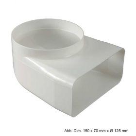Flachkanal Anschluss-Bogen aus Kunststoff, weiß, 150/70 mm x DN 125 mm