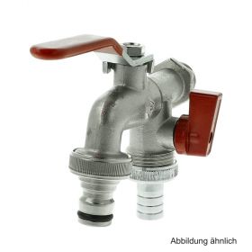 Doppel-Kugelauslaufhahn 1/2" AG mit 2 Tüllen 3/4"