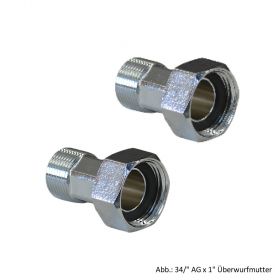 Wasserzählerverschraubung-Set, MS-verchromt 1/2" AG x 3/4" Überwurfmutter