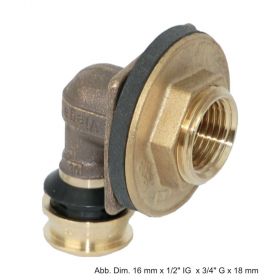 Viega Raxofix Wanddurchführung aus Rotguss, Modell 5332.11, winkelig, 16 mm x 1/2" IG x 3/4" G x 25 mm
